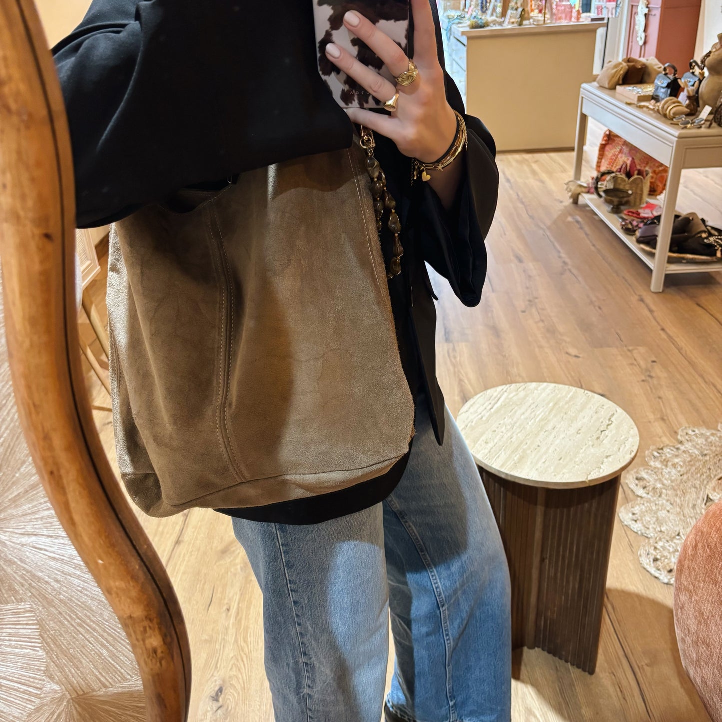 Taupe kleurige schoudertas
