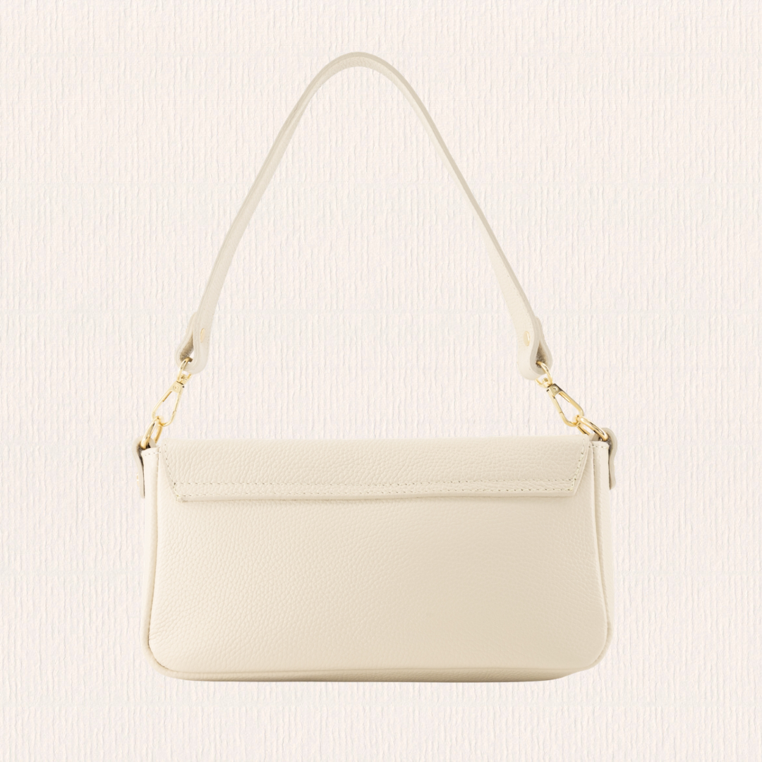 Leren handtas met gouden detail ecru