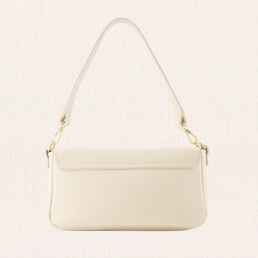 Leren handtas met gouden detail ecru