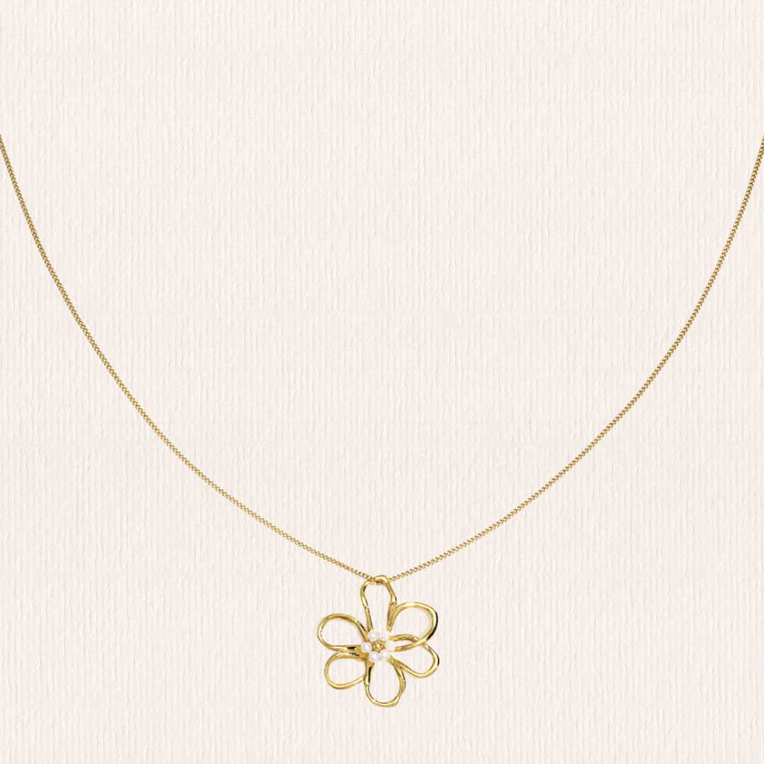 Lange ketting met parelbloem