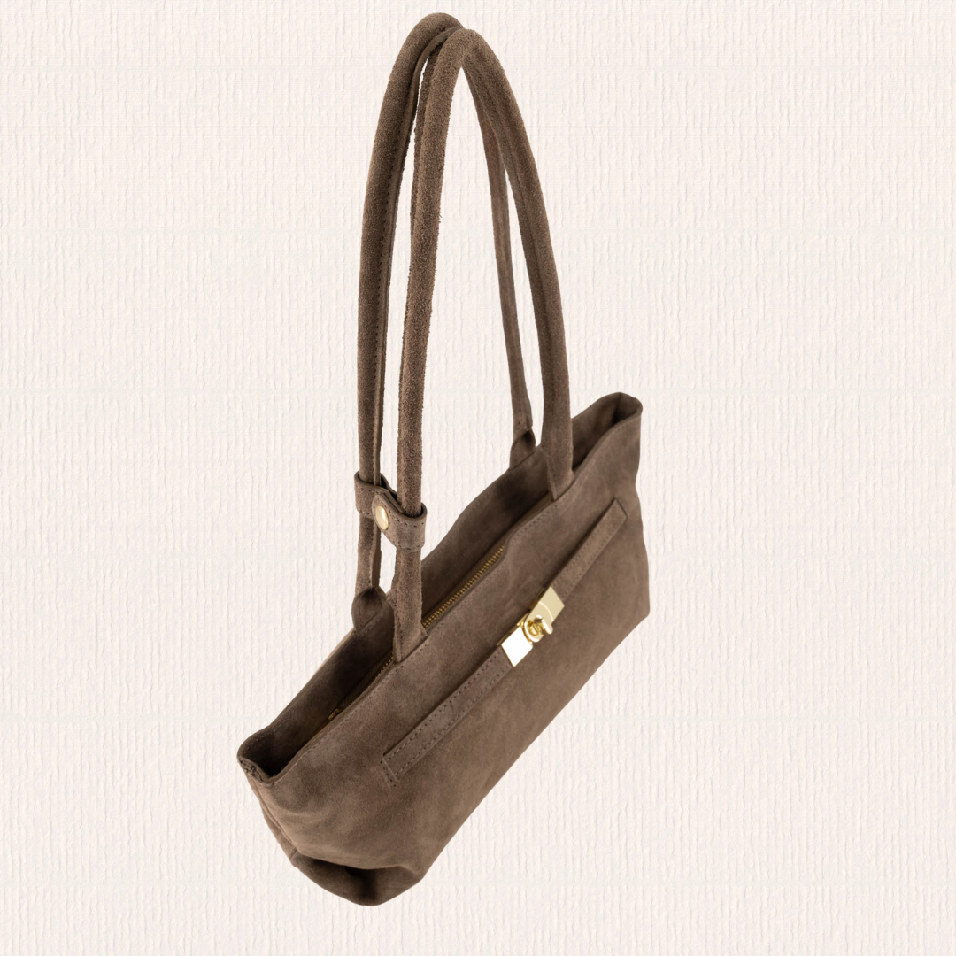 Taupe suéde handtas lang model
