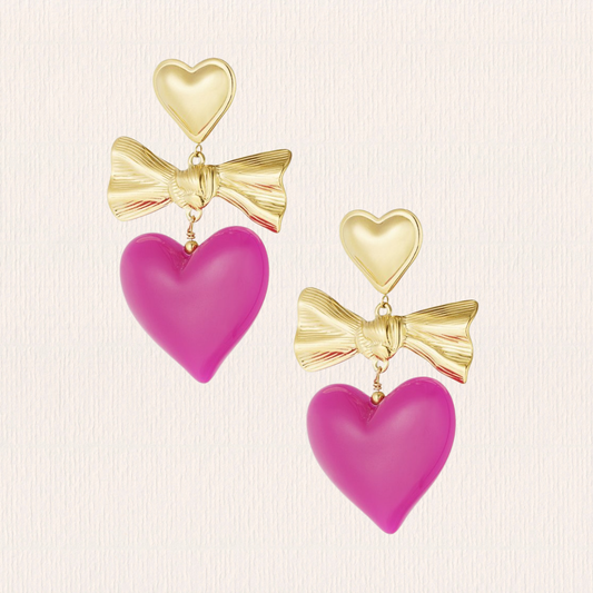 Roze hartjes oorbellen strik