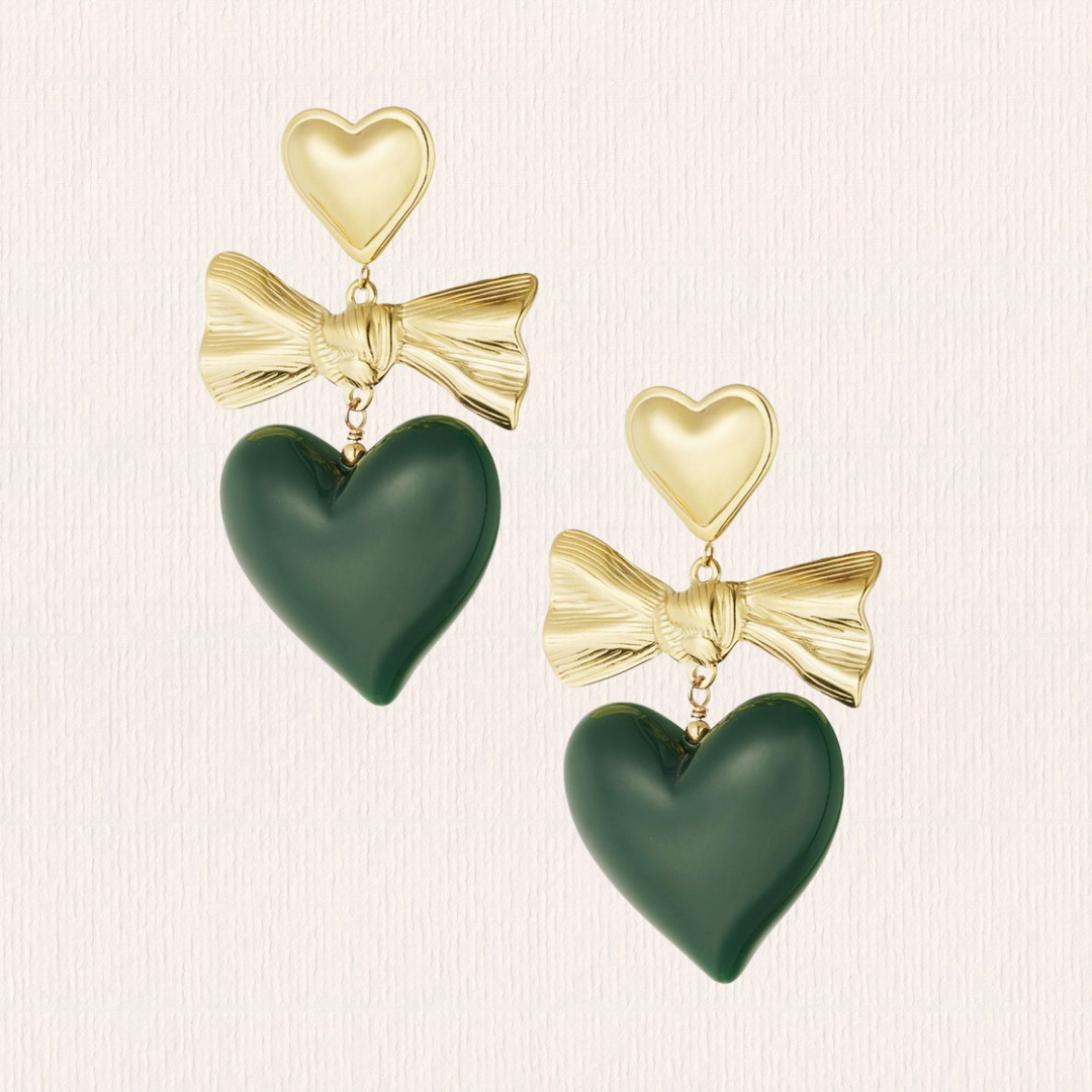 Groene hartjes oorbellen strik