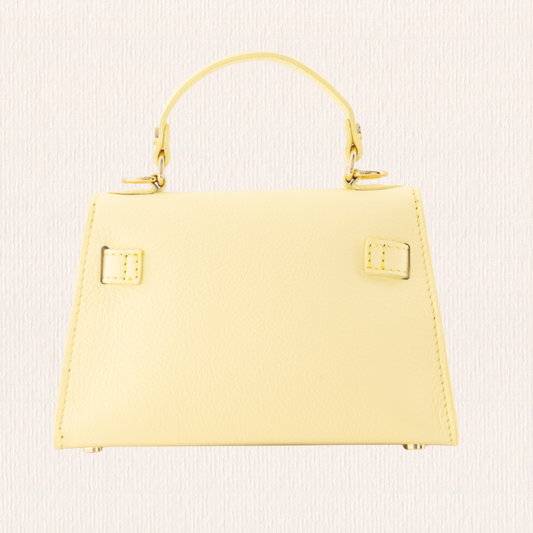 Leren handtas met gouden slotje butteryellow