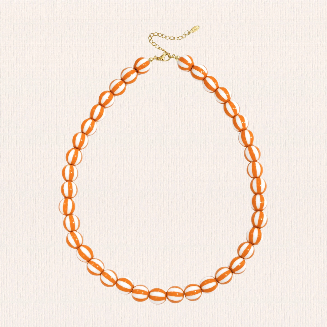 Acryl gestreepte kralenketting oranje