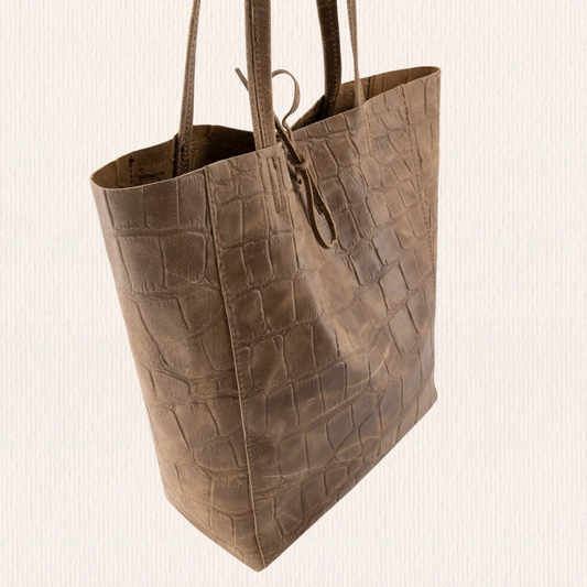 Taupe croco schoudertas