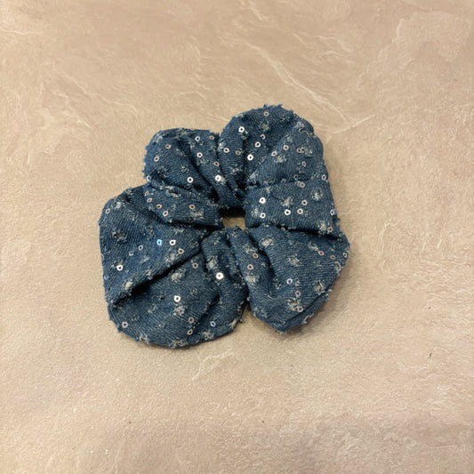 Donkere denim glitter scrunchie