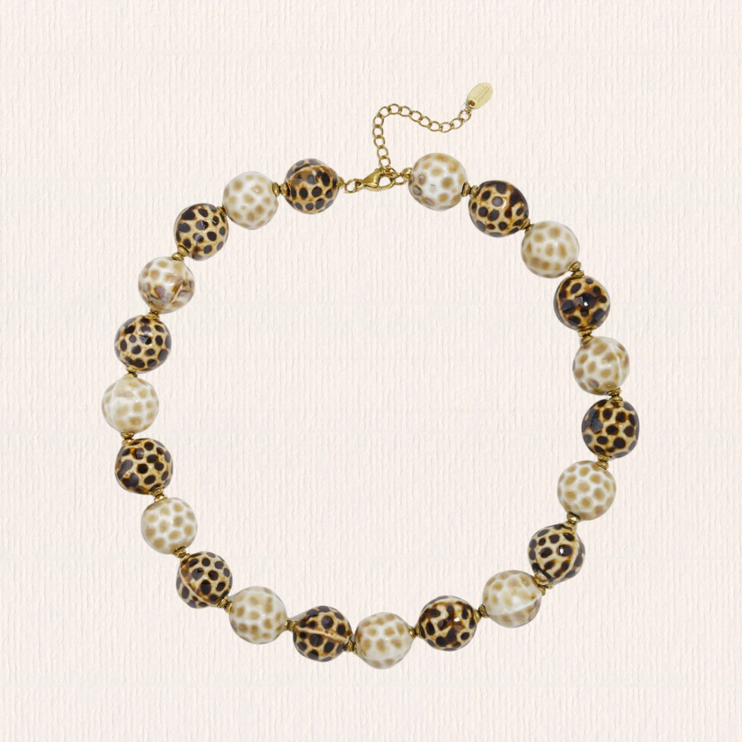 Bruin/ beige kralenketting
