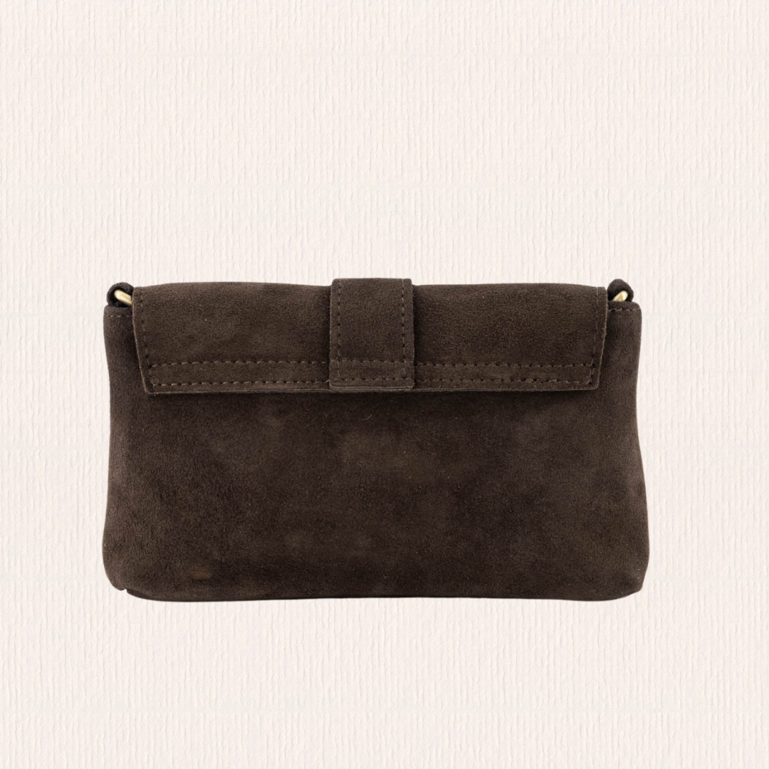 Donkerbruine suéde crossbodytas
