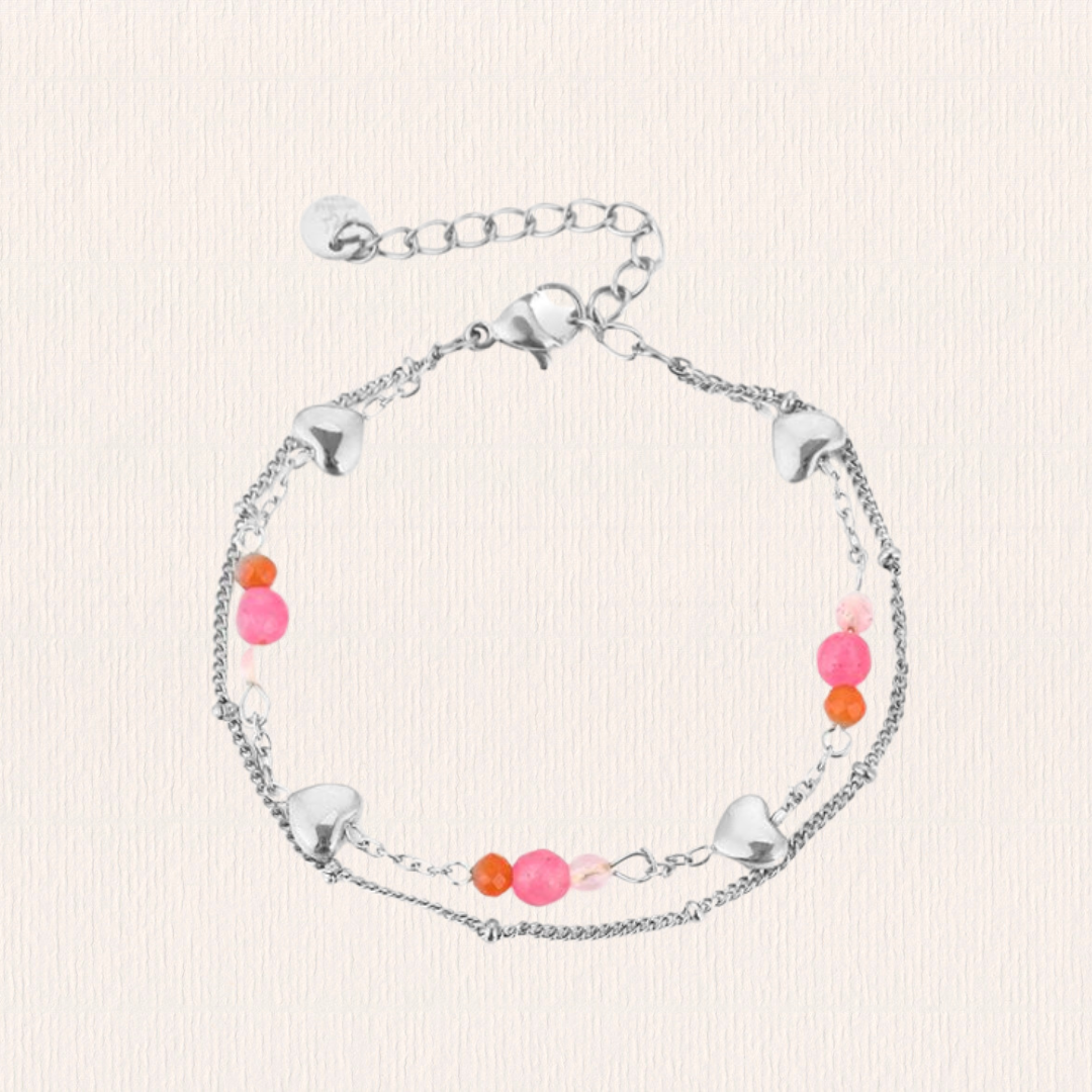 Dubbele armband met roze kraaltjes