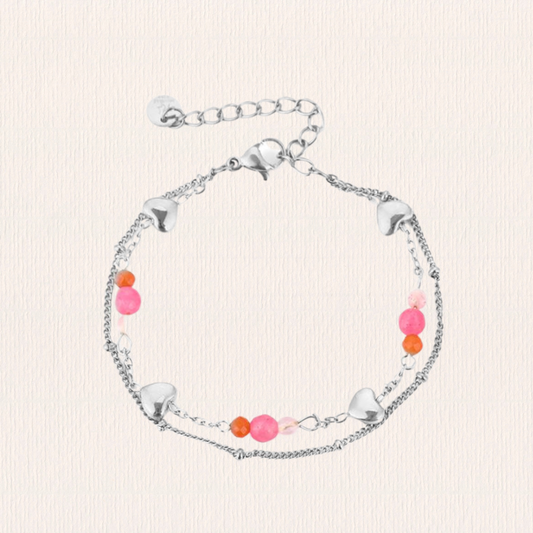 Dubbele armband met roze kraaltjes
