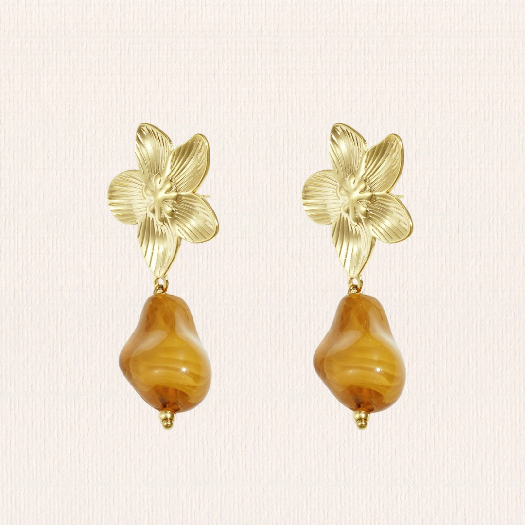 Acryl bloemen oorbellen - bruin