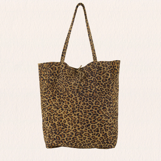 Suede luipaard schoudertas