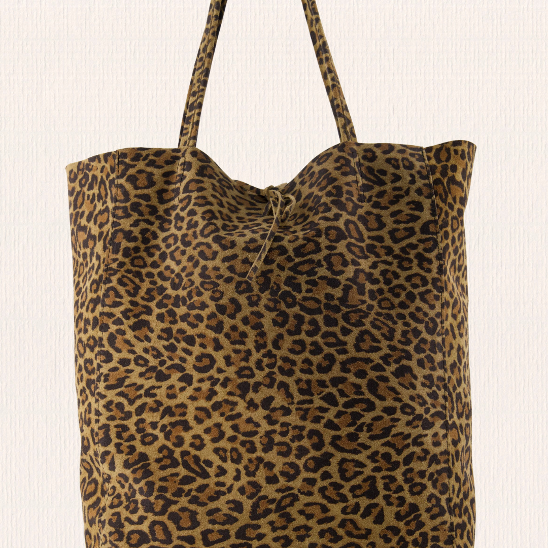 Suede luipaard schoudertas