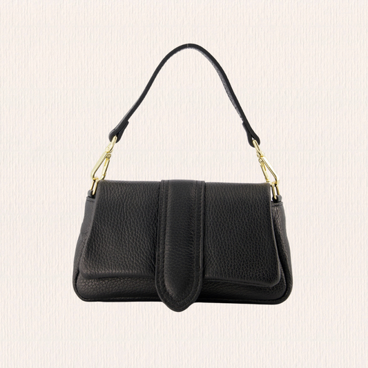 Leren handtasje met puffy look zwart