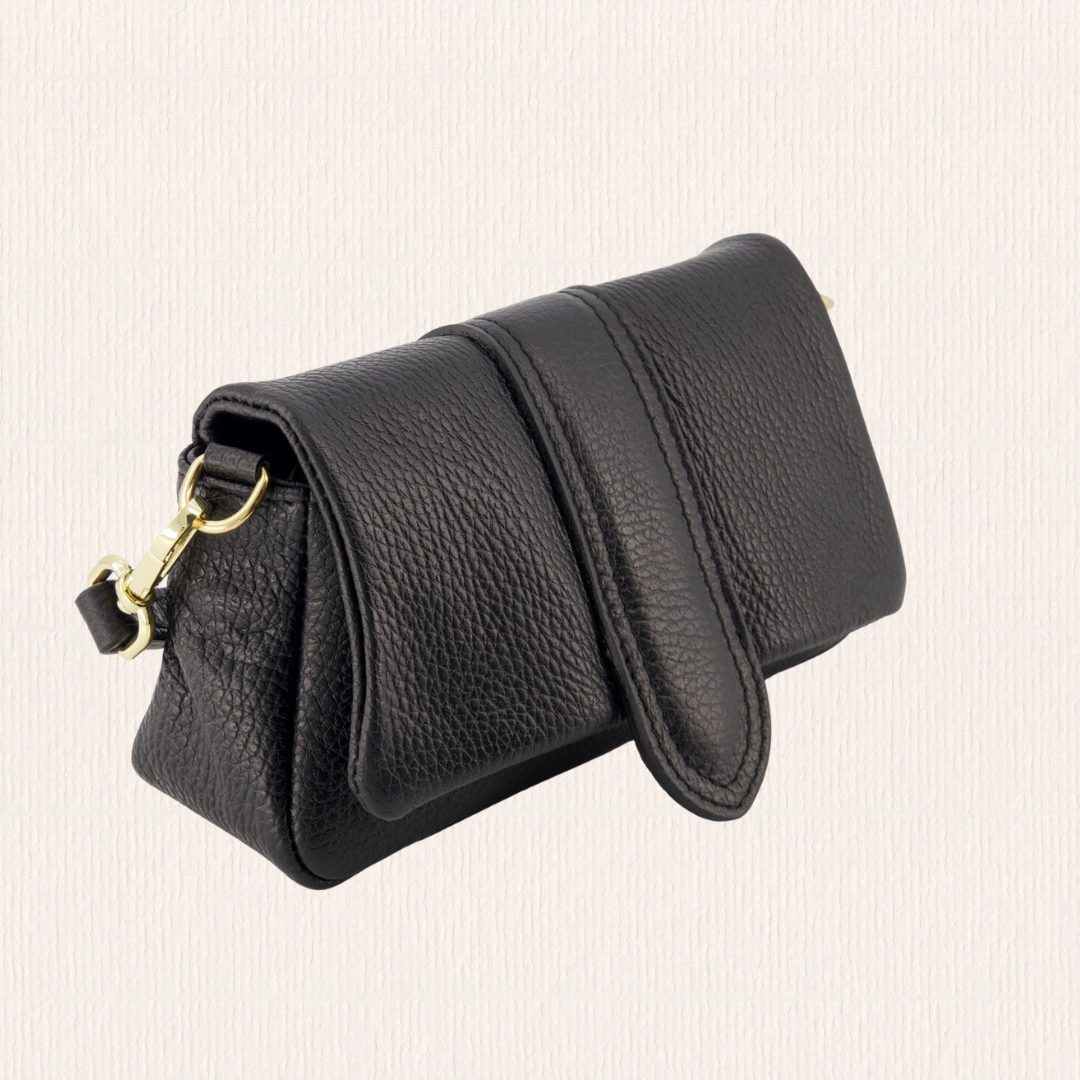 Leren handtasje met puffy look zwart