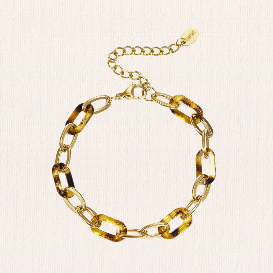 Schakelarmband met bruin detail