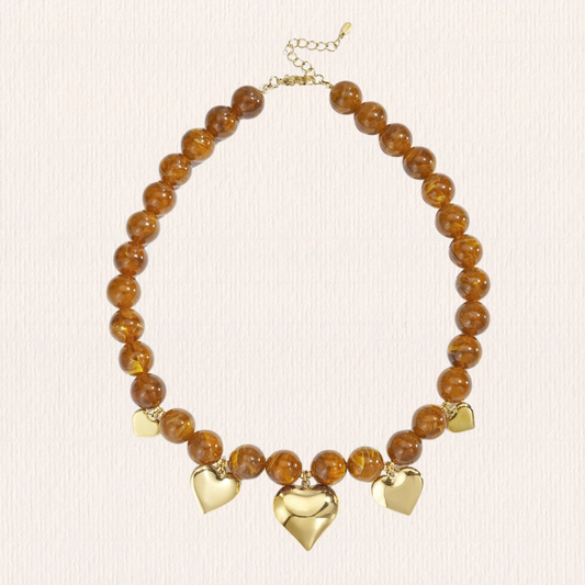 Bruine hartjes ketting