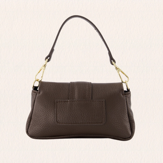 Leren handtasje met puffy look donkerbruin