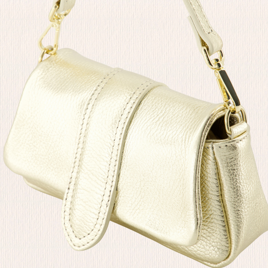 Leren handtasje met puffy look goud