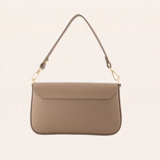 Leren handtasje met kliksluiting taupe