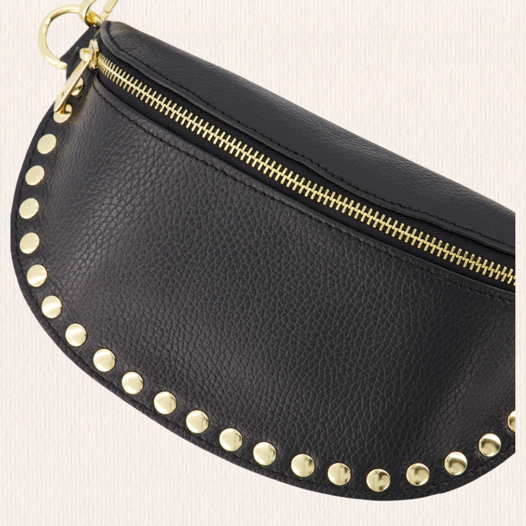Leren heuptas met studs zwart