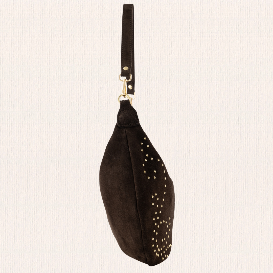 Schouder- en crossbodytas met studs donkerbruin