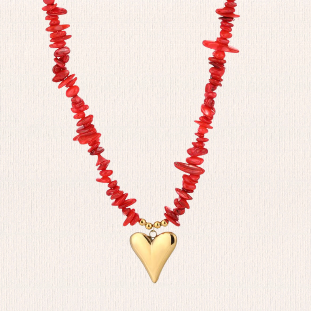 Rode kralenketting met hart