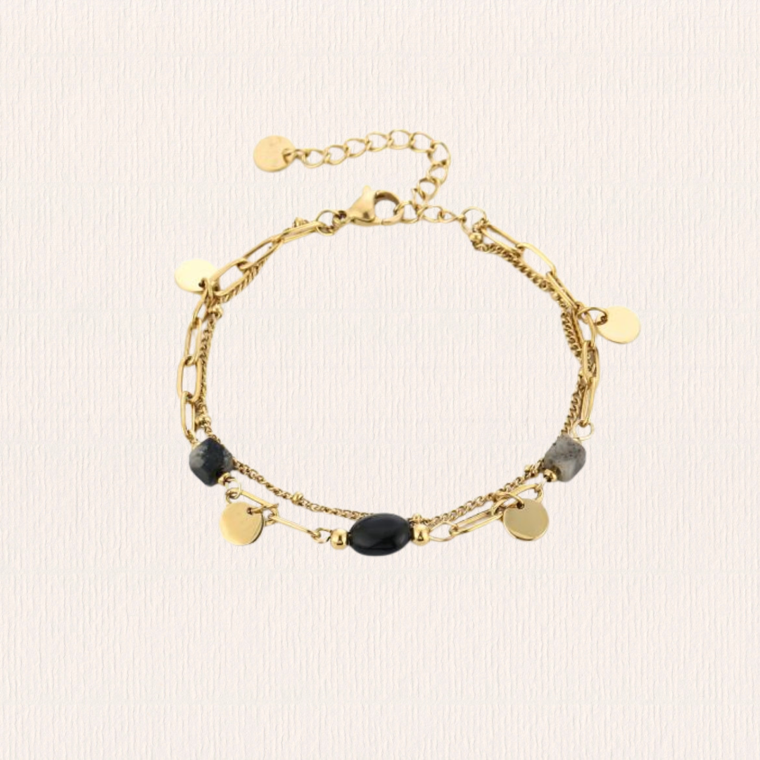 Dubbele natuursteenarmband - zwart