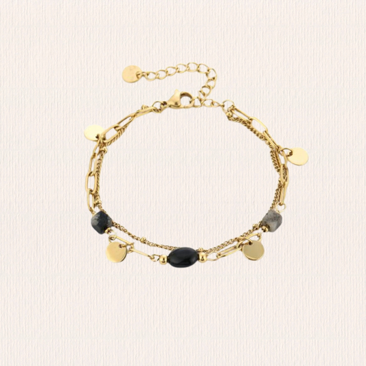 Dubbele natuursteenarmband - zwart