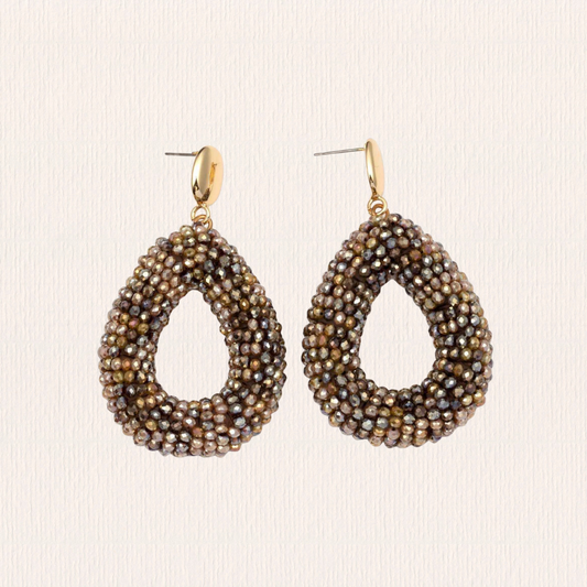 Bruine ovale glitter oorbellen