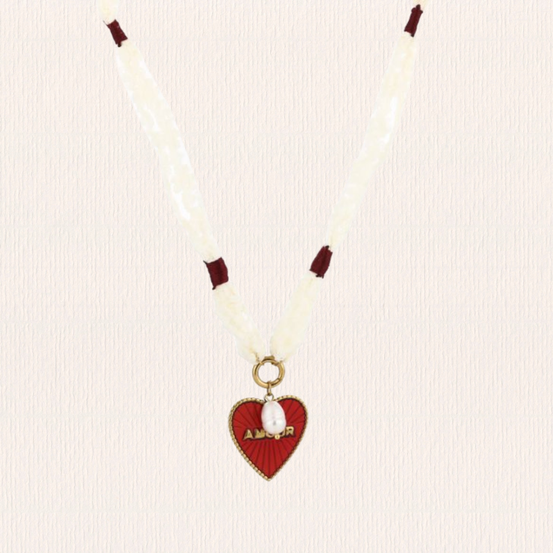 Stoffenketting met hart bedel