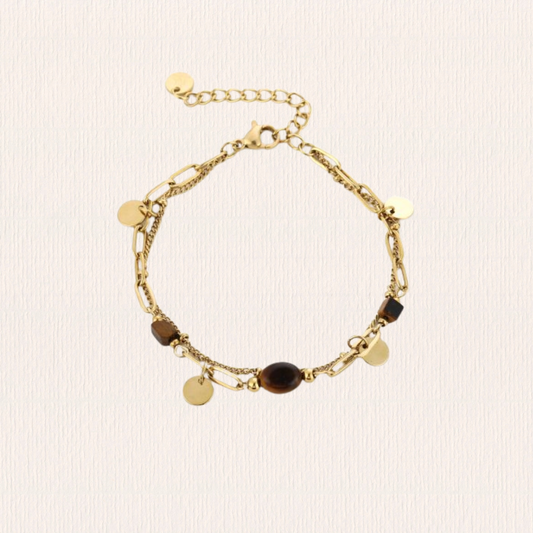 Dubbele natuursteenarmband - bruin