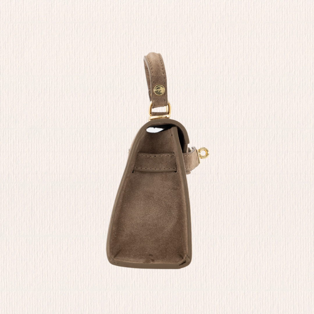 Leren handtas suéde taupe