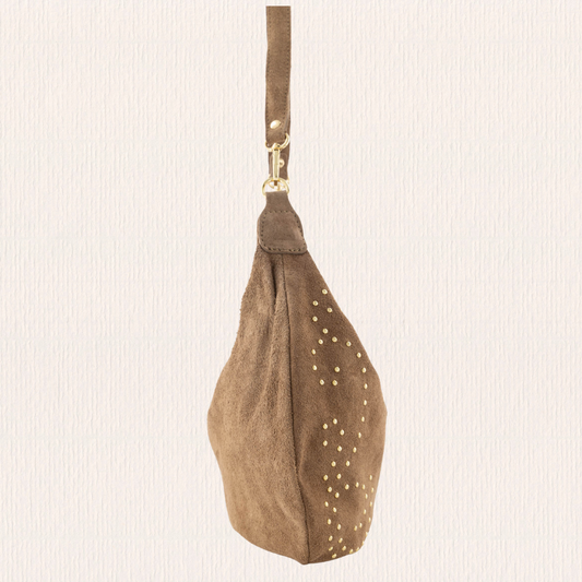 Schouder - en crossbodytas met studs taupe