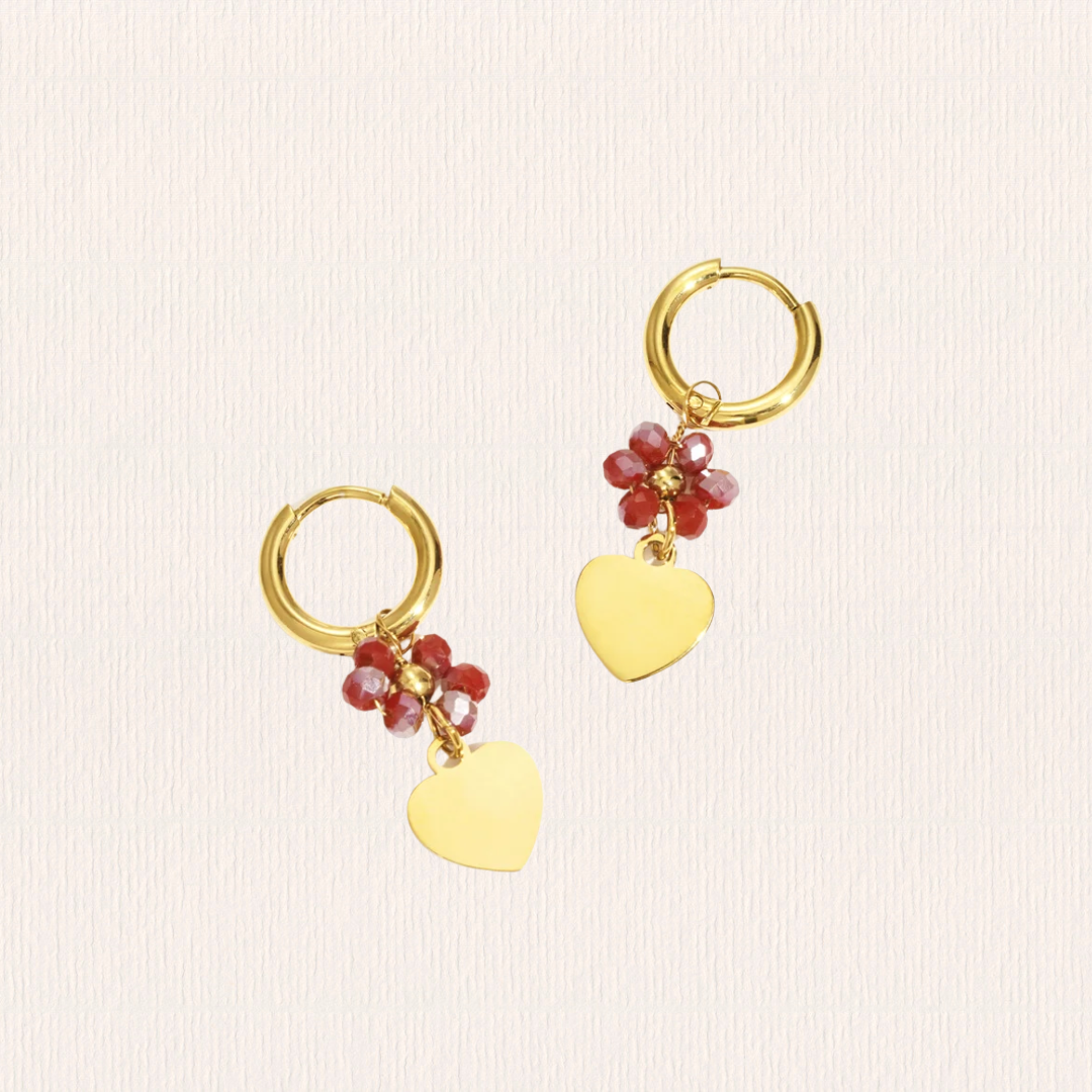 Hartbloem oorbellen rood