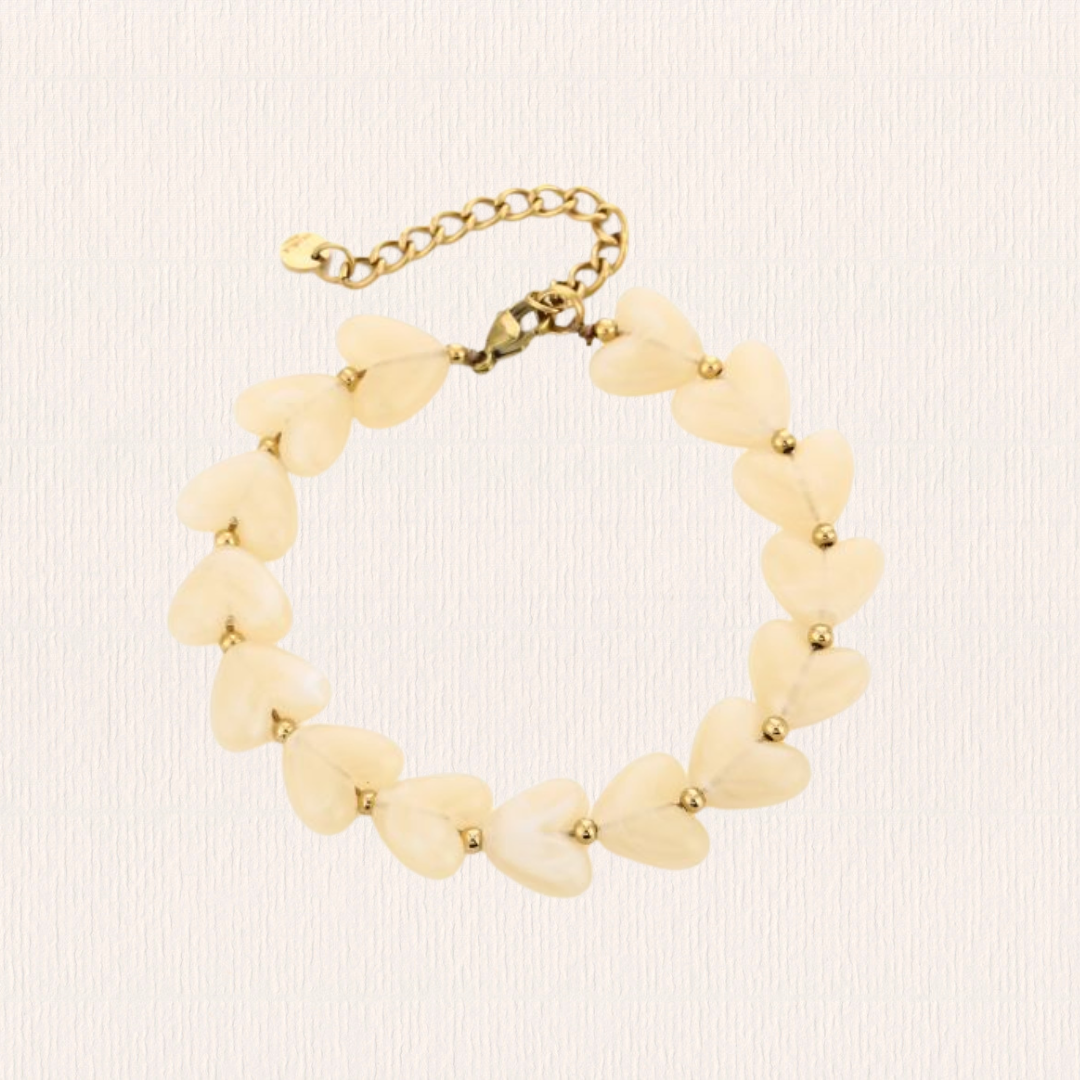 Hartjesarmband geel/ beige