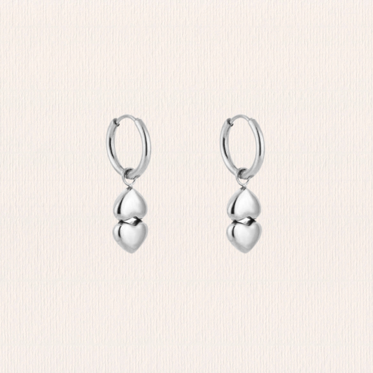 Oorbellen dubbel hartje mini