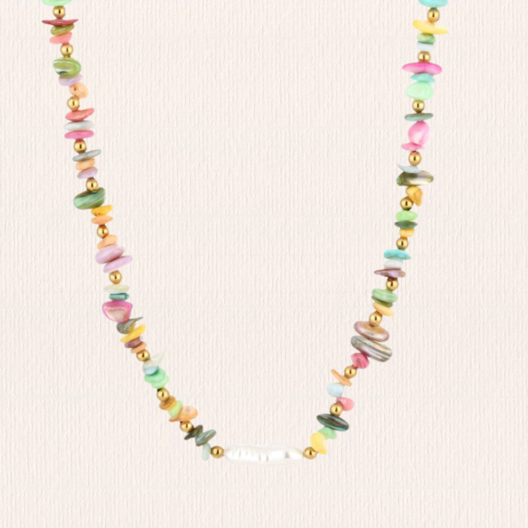 Schelpenketting met parelbedel meerkleurig