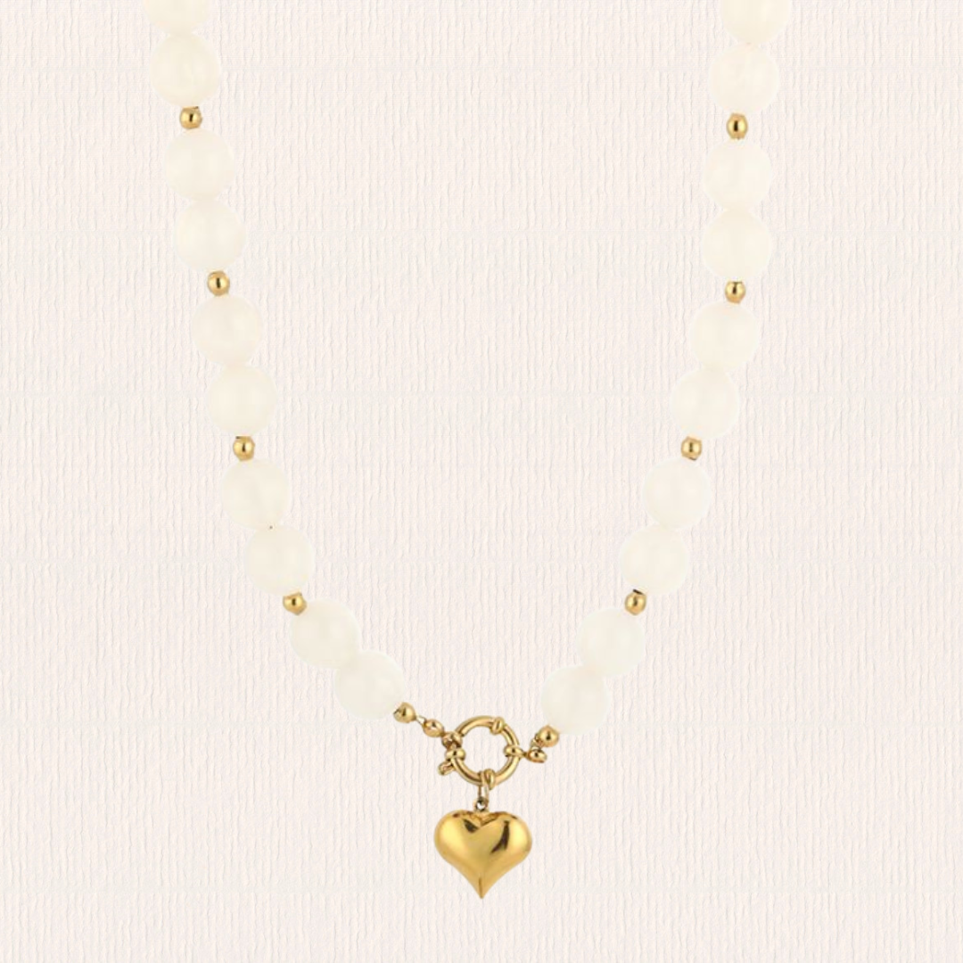 Ronde kraal hartjesketting wit