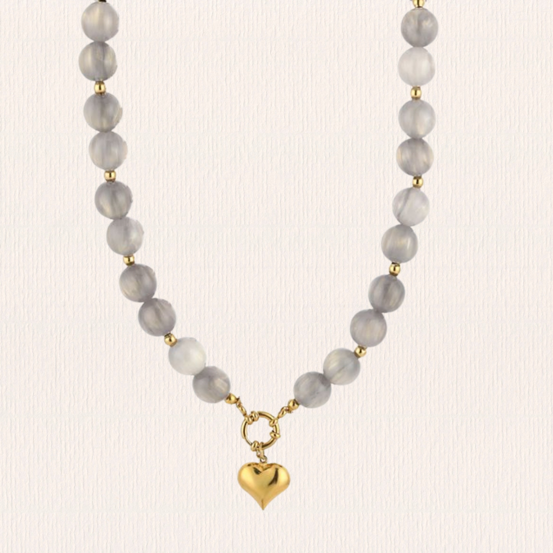 Ronde kraal hartjesketting grijs