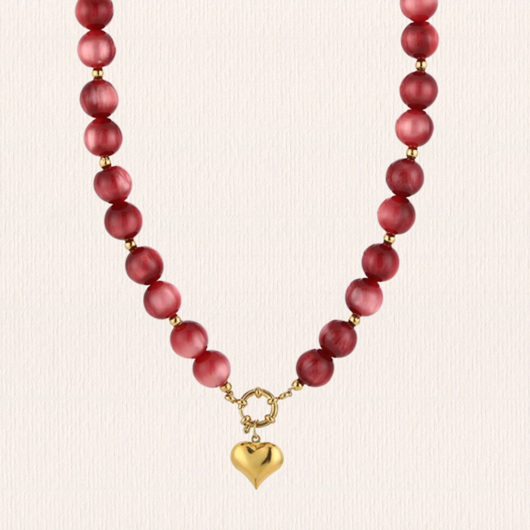 Ronde kraal hartjesketting rood