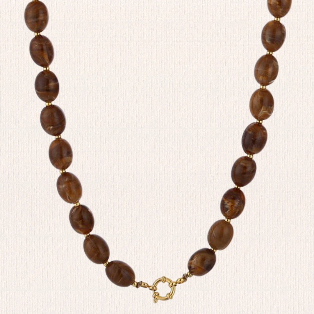 Acryl kralenketting ovaal bruin