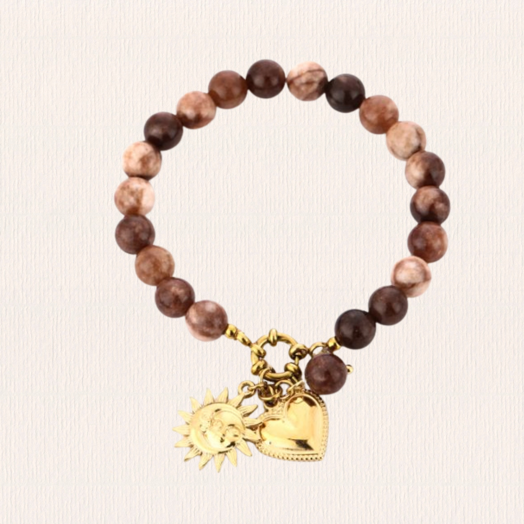 Kralenarmband met bedels - beige bruin