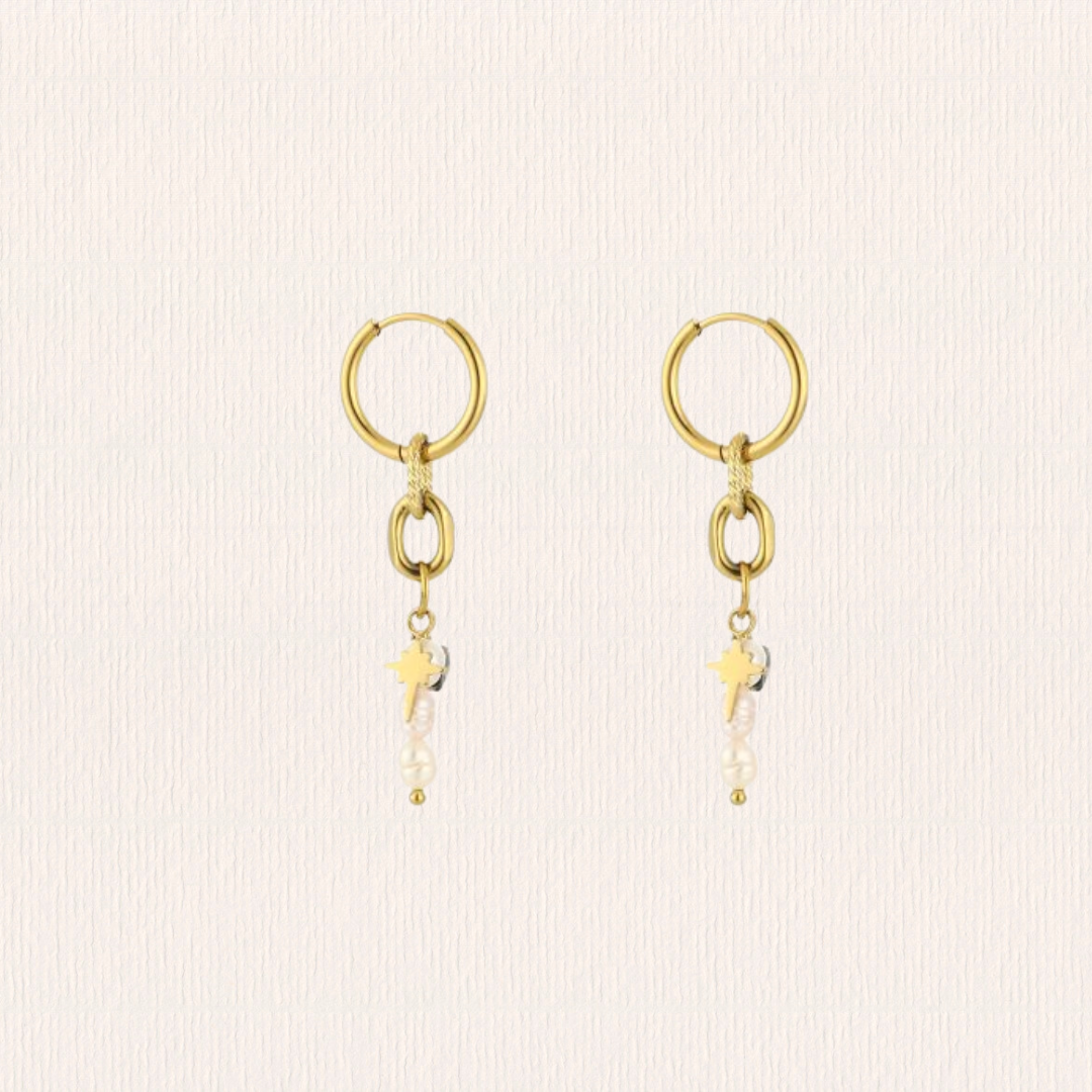 Parel natuursteenoorbellen - gespikkeld