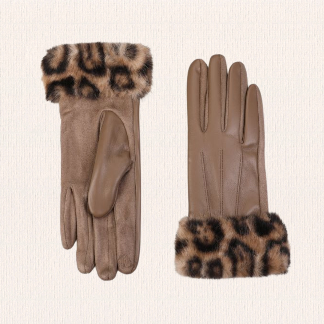 Panterprint handschoenen donkerbruin