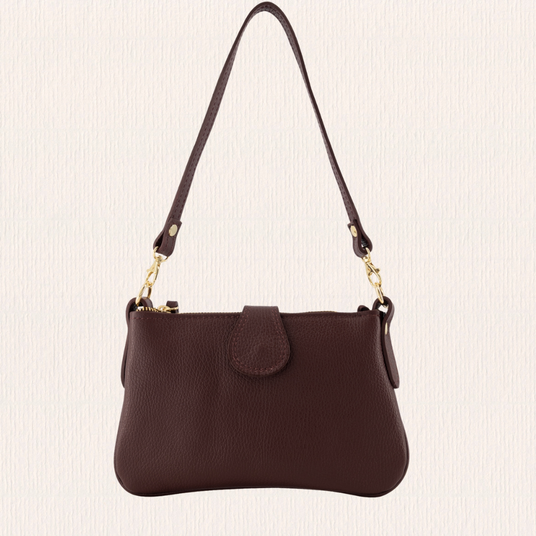 Leren handtasje met gouden detail bordeaux