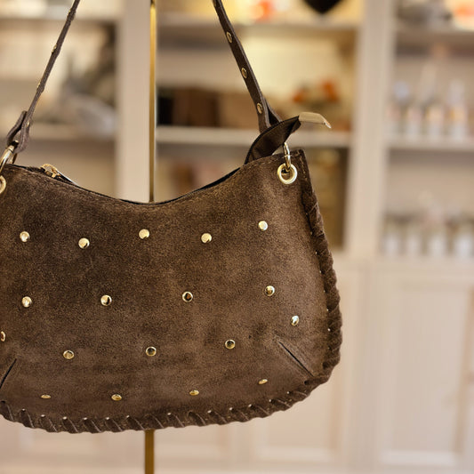 Taupe suède handtas met studs