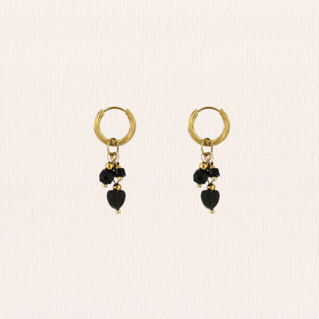 Hartjes natuursteenoorbellen - zwart