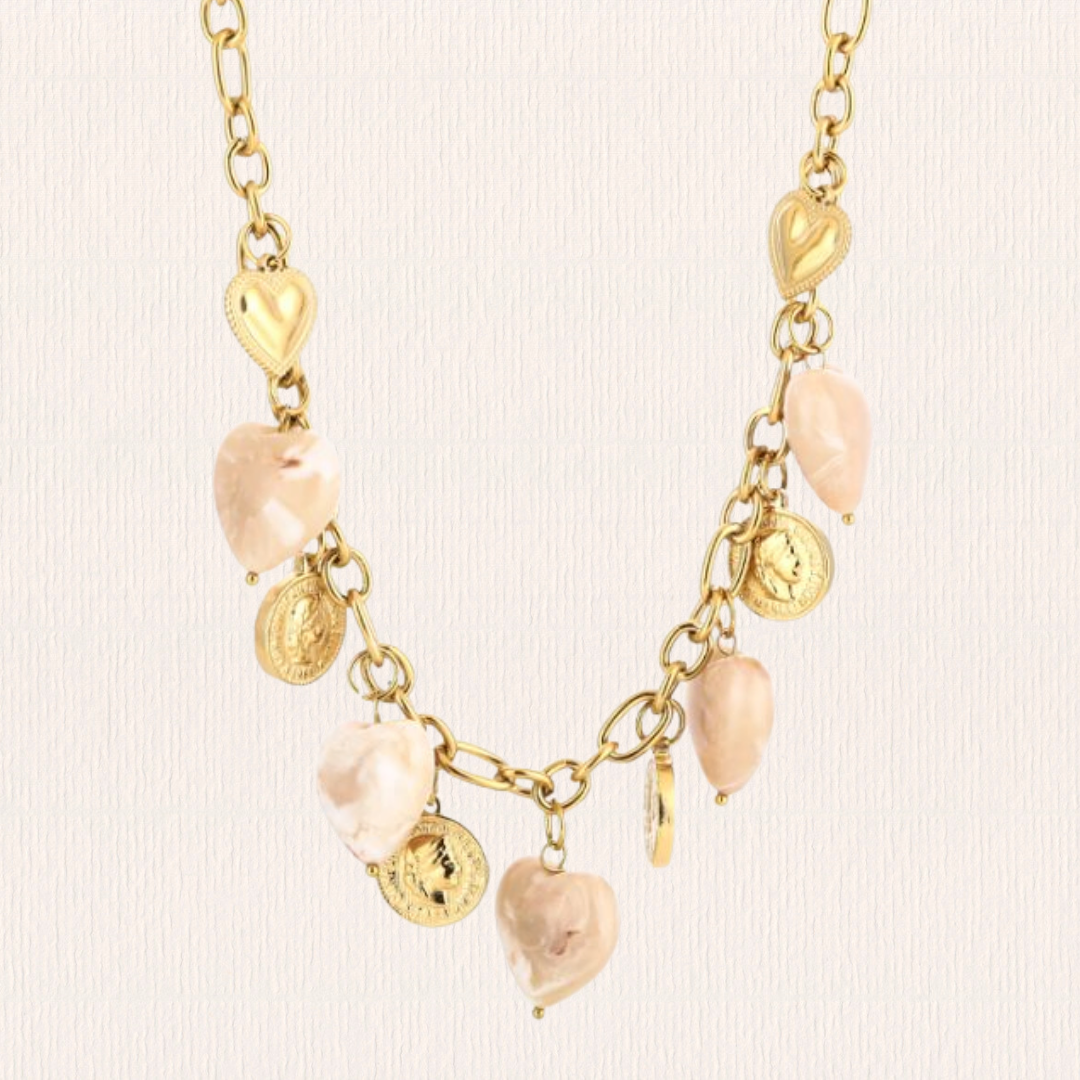 Hartjes bedelketting - beige